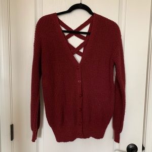 Maroon Cross Back Cardigan